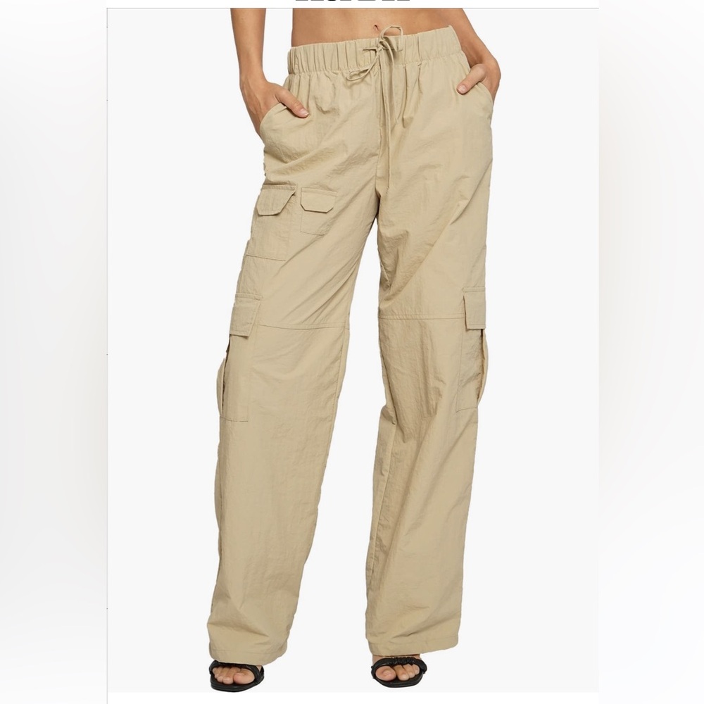 Know One Cares Nylon Cargo Pants in Khaki